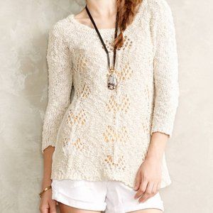 Anthropologie Pointelle Pullover Ivory Tunic Top By Knitted & Knotted Size M